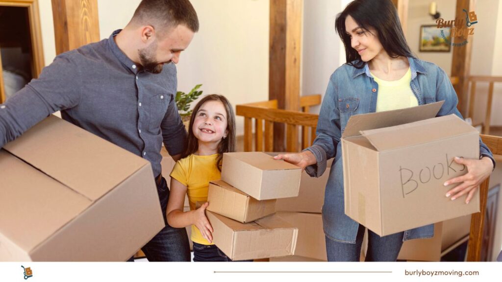 Family packing boxes for a long-distance move with a trusted Canadian moving company